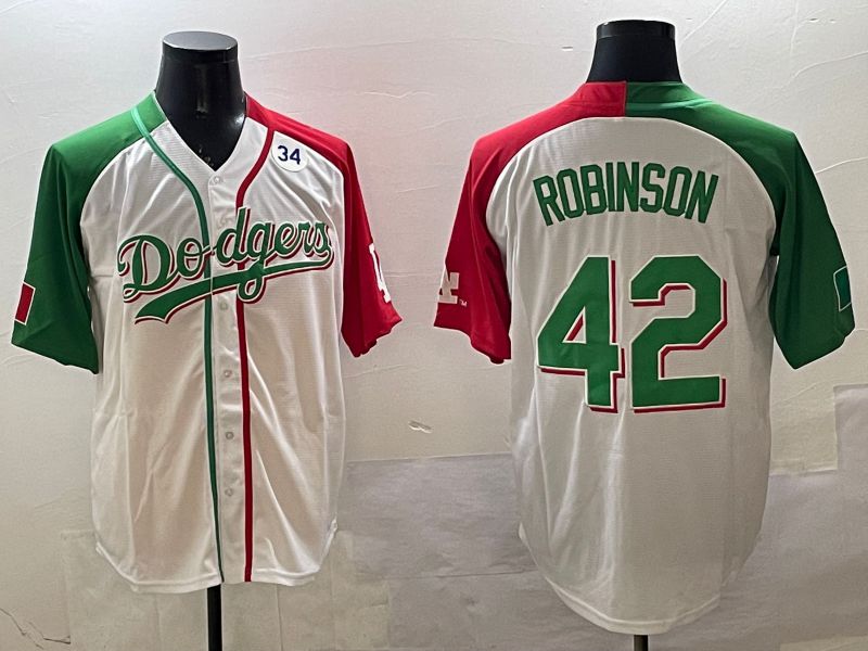 Men Los Angeles Dodgers #42 Robinson White Green Game 2025 Nike MLB Jersey style 4->los angeles dodgers->MLB Jersey